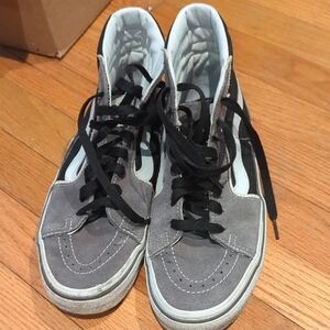 Gray High-Top Sneakers with Black Laces